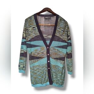 Jones New York Patterned Green and Black Women's Lightweight Cardigan